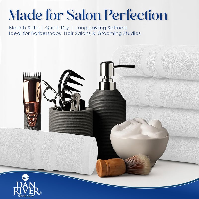 DAN RIVER 100% Cotton Salon Towels Set â€“ 16x26 inches, Pack of 24, Highly Absorbent and Quick-Dry Towels for Hand, Salon, Spa, Beauty, Gyms and Home Hair Care, White - Image 2